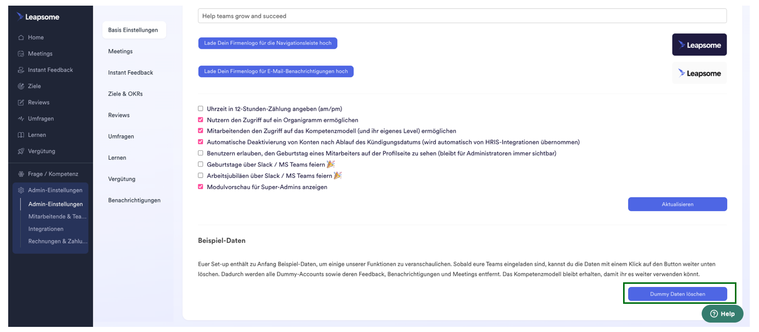 Dummy Daten löschen Leapsome