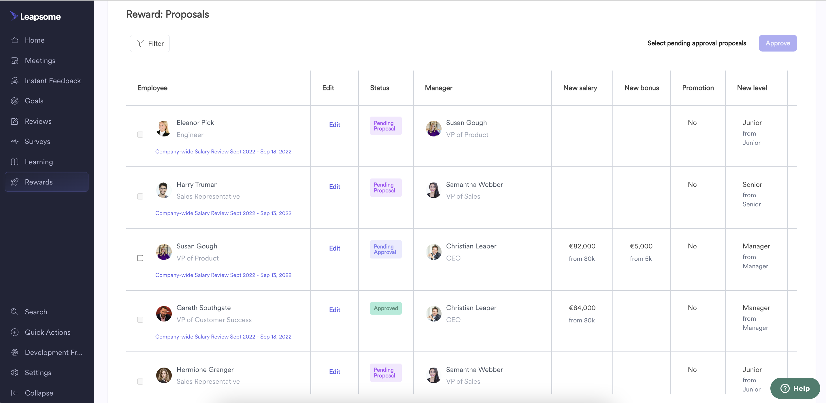 Proposal dashboard – Leapsome