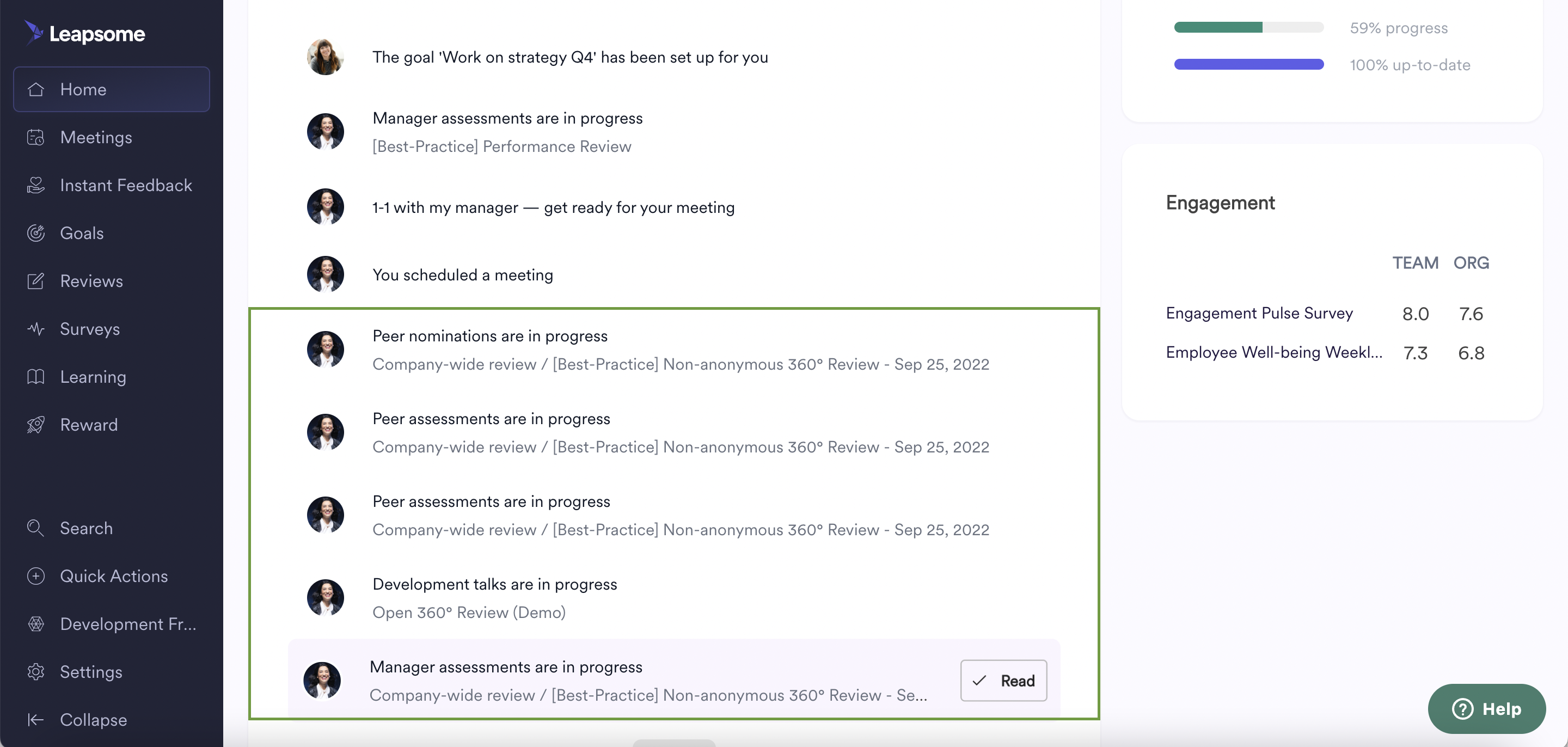 Review notifications – Leapsome